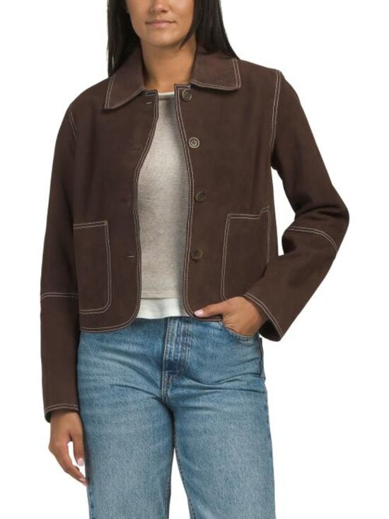 Elie Tahari Jackets & Blazers - ELIE TAHARI Suede Light Saddle Jacket With Contrast Stitch